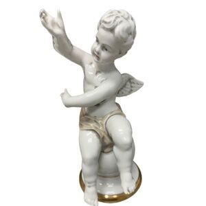 Vintage Tengra Spain Porcelain Cherub Angel Figurine Gold Trim